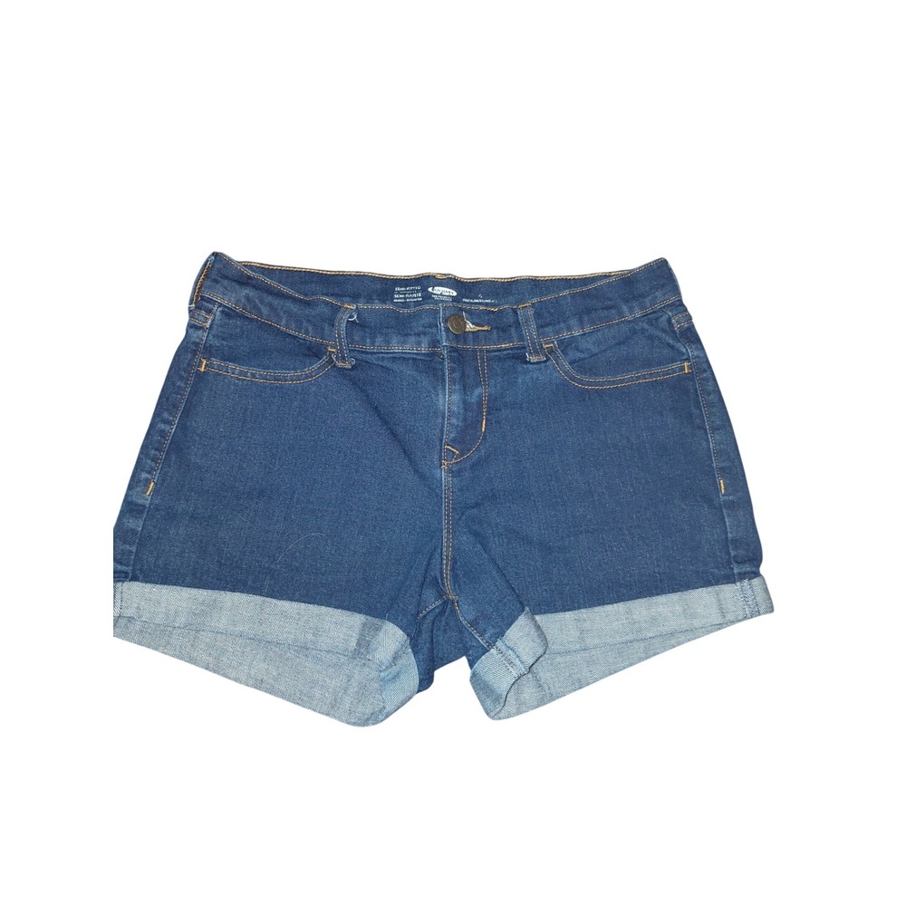 Old Navy Womens Dark Wash Cuffed Denim Shorts Semi-Fitted Stretch Size 6 Regular